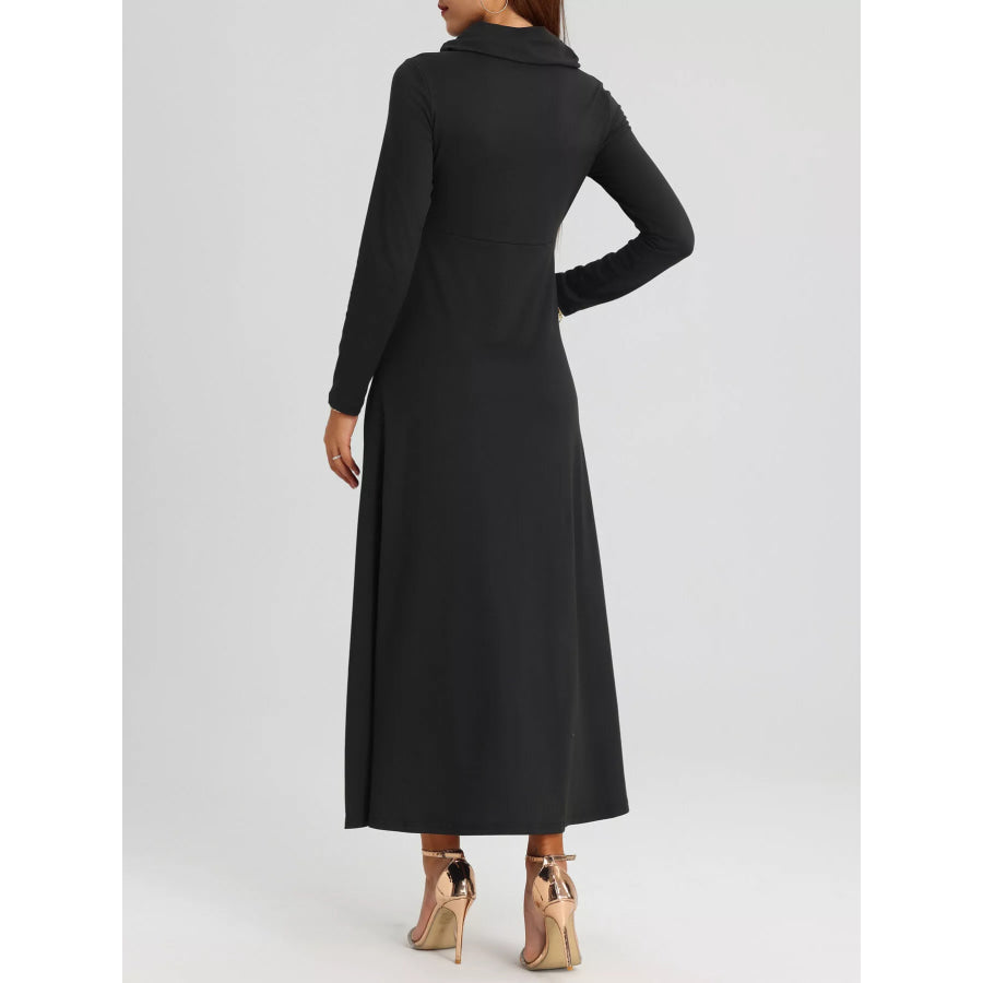 Cowl Neck Long Sleeve Midi Dress Apparel and Accessories