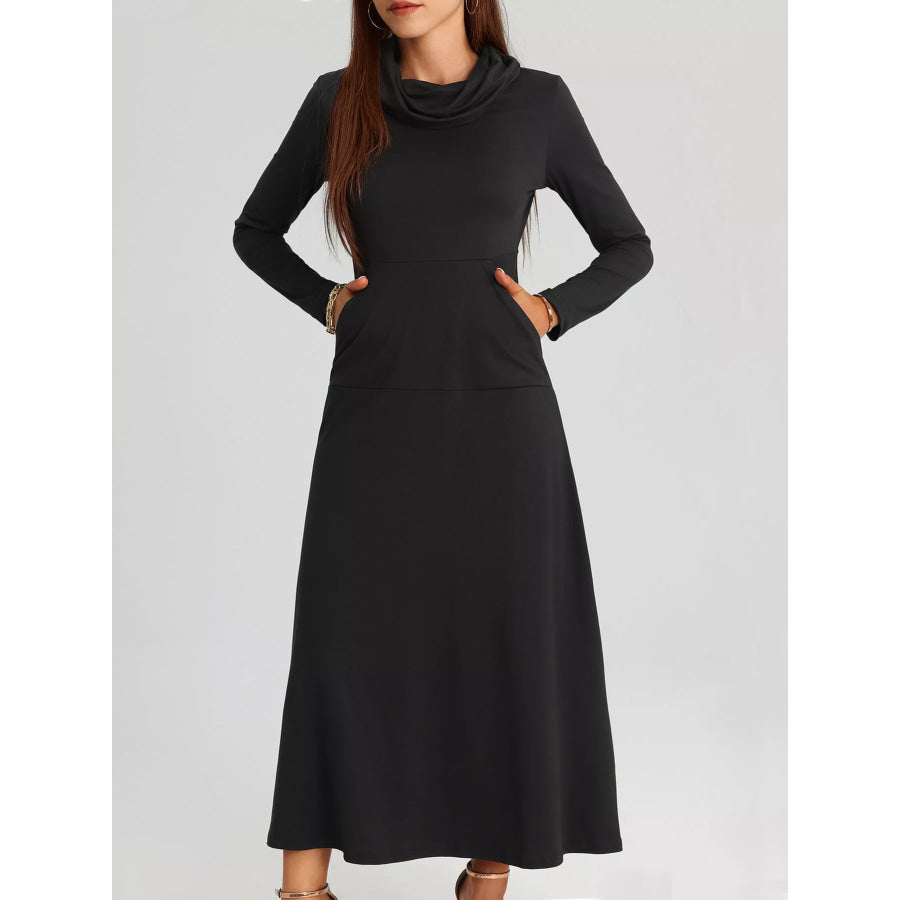 Cowl Neck Long Sleeve Midi Dress Apparel and Accessories
