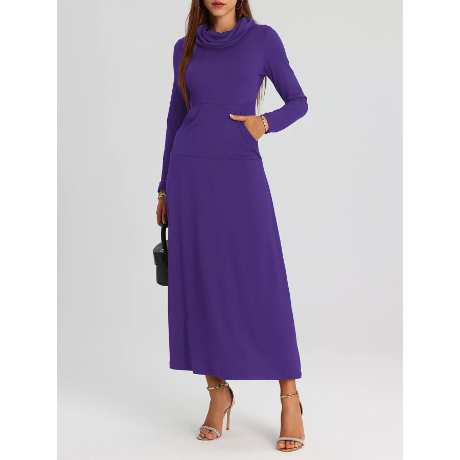 Cowl Neck Long Sleeve Midi Dress Apparel and Accessories
