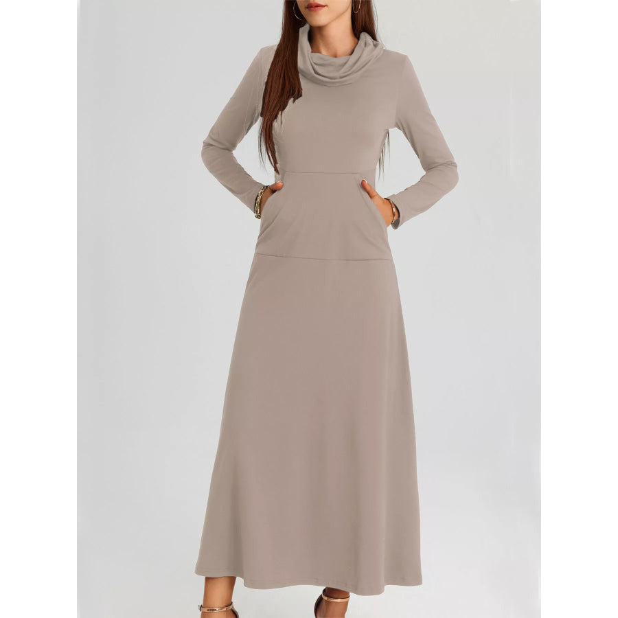 Cowl Neck Long Sleeve Midi Dress Dust Storm / S Apparel and Accessories