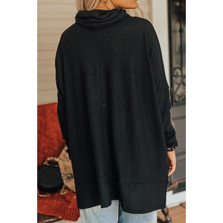 Cowl Neck Long Sleeve Slit Blouse