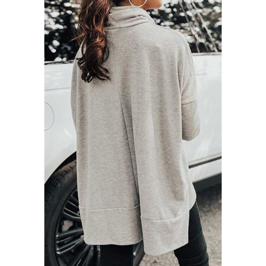 Cowl Neck Long Sleeve Slit Blouse