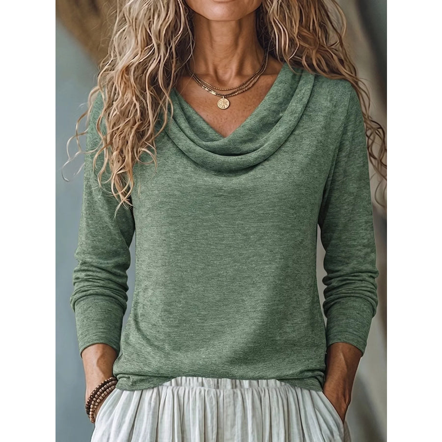 Cowl Neck Long Sleeve T-Shirt Sage / S Apparel and Accessories