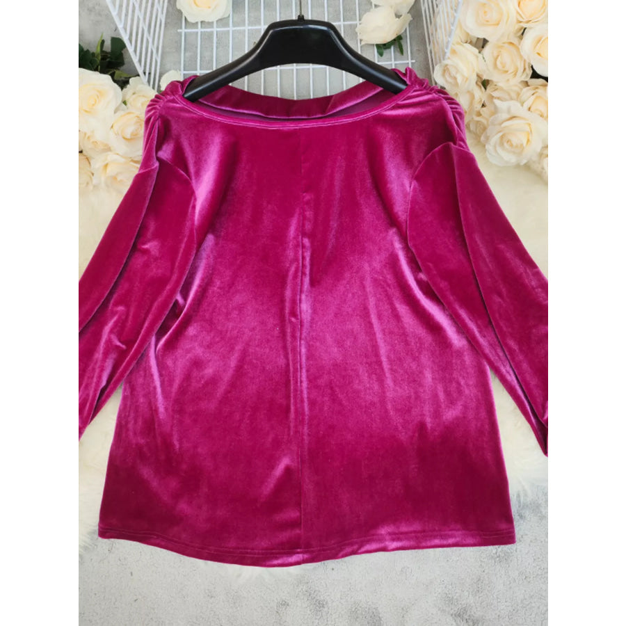 Cowl Neck Long Sleeve Velvet Blouse Apparel and Accessories