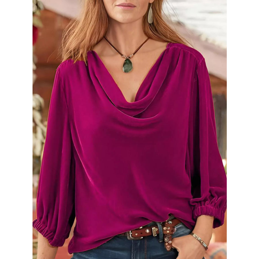 Cowl Neck Long Sleeve Velvet Blouse Apparel and Accessories