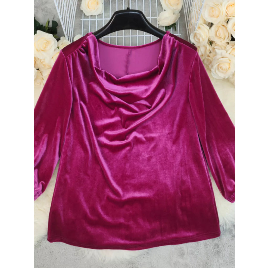 Cowl Neck Long Sleeve Velvet Blouse Deep Rose / S Apparel and Accessories