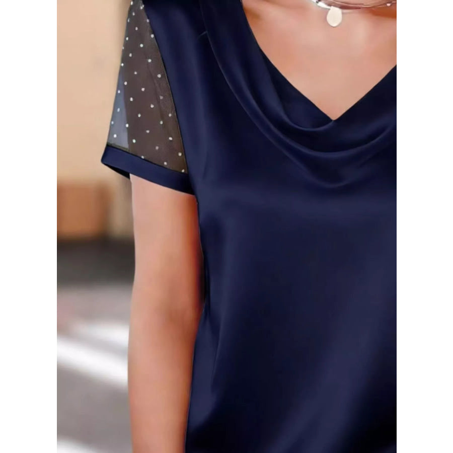 Cowl Neck Polka Dot Short Sleeve Top Apparel and Accessories