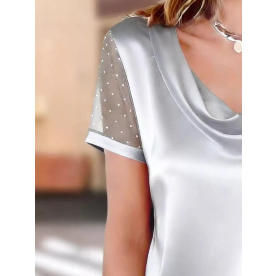 Cowl Neck Polka Dot Short Sleeve Top Apparel and Accessories