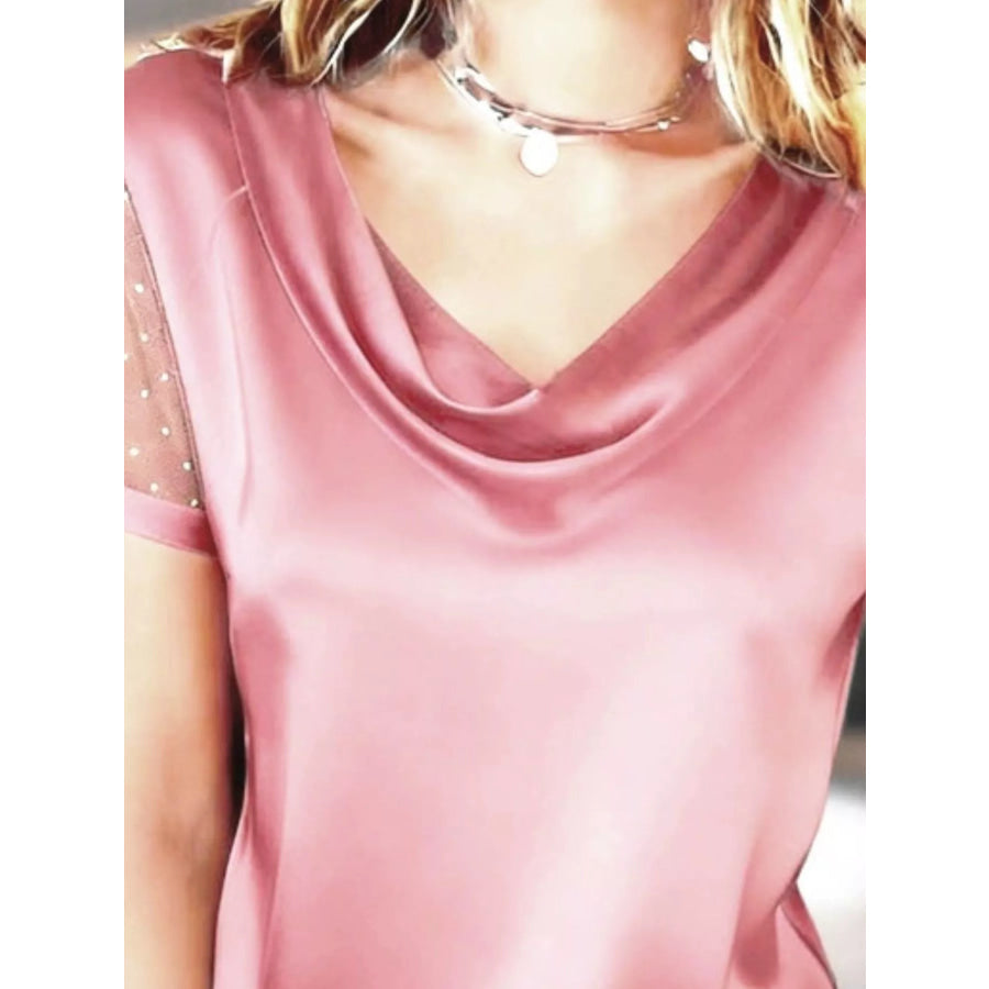 Cowl Neck Polka Dot Short Sleeve Top Apparel and Accessories