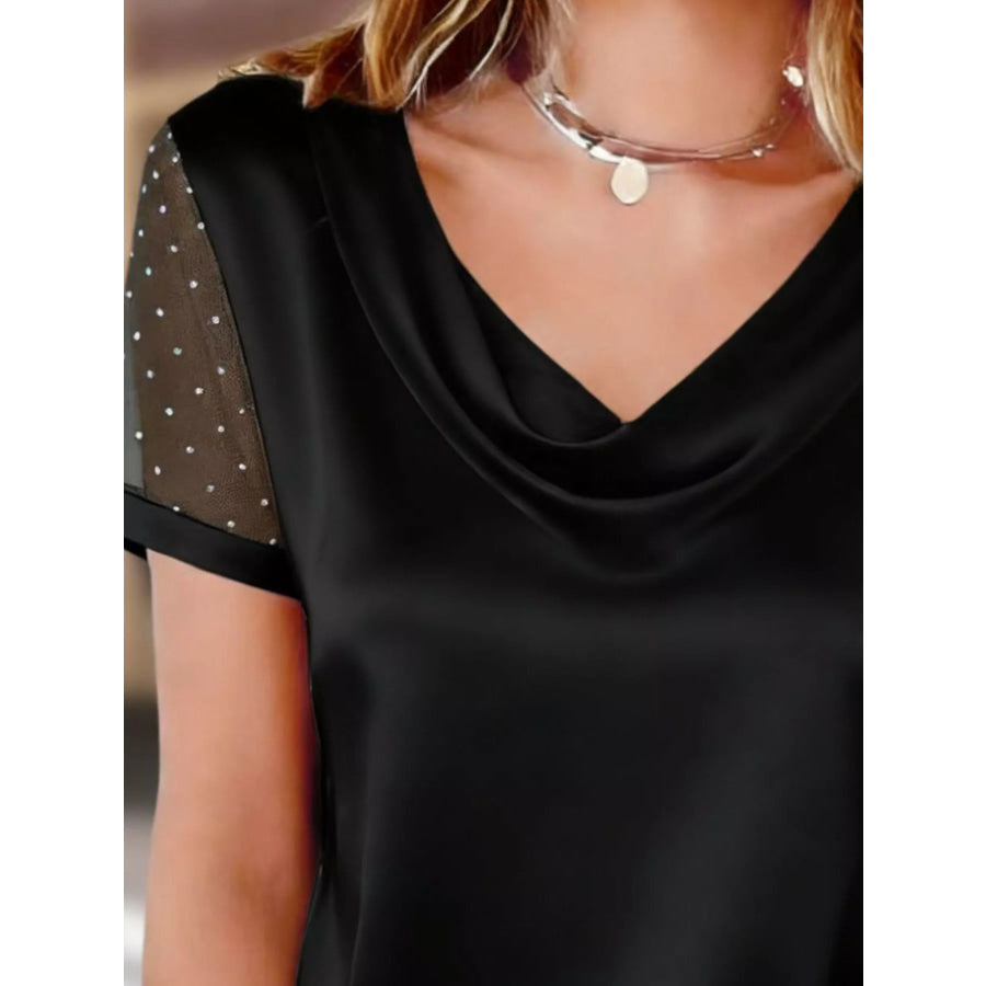 Cowl Neck Polka Dot Short Sleeve Top Apparel and Accessories