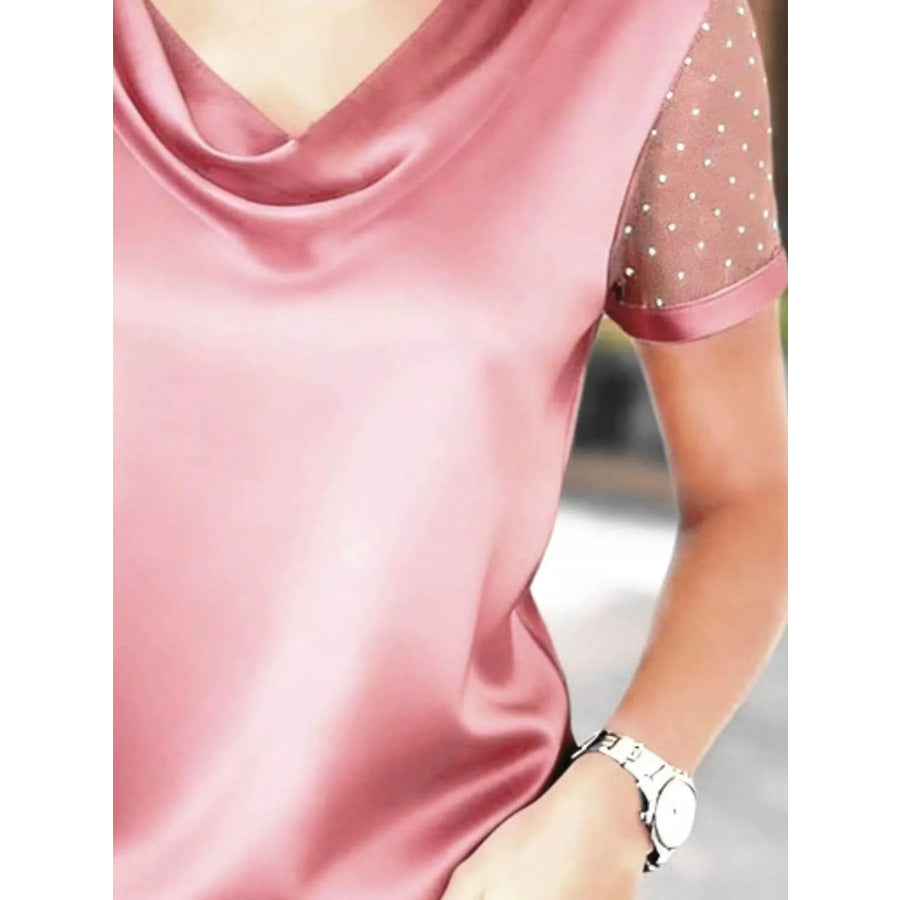 Cowl Neck Polka Dot Short Sleeve Top Apparel and Accessories
