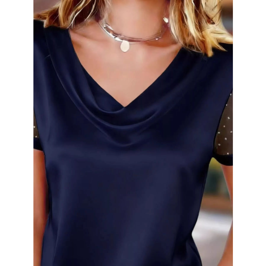 Cowl Neck Polka Dot Short Sleeve Top Apparel and Accessories