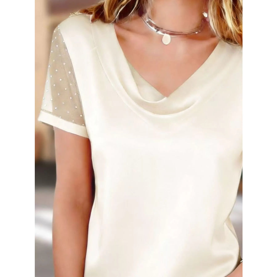 Cowl Neck Polka Dot Short Sleeve Top Apparel and Accessories