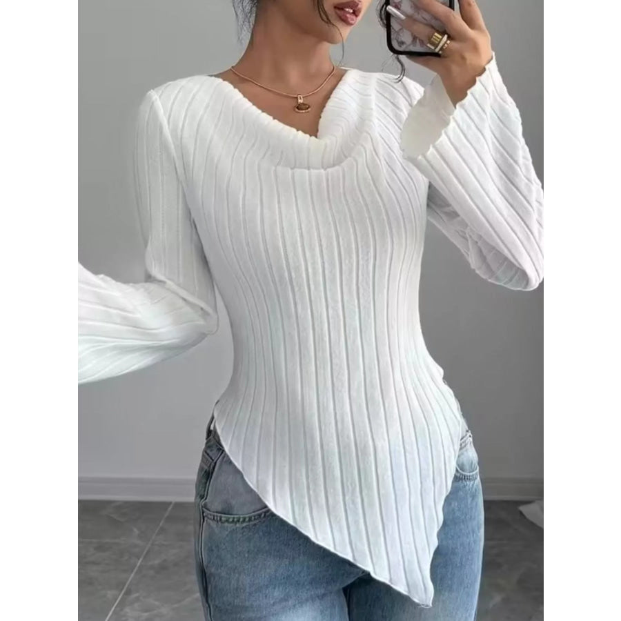 Cowl Neck Ribbed Knit Top Apparel and Accessories