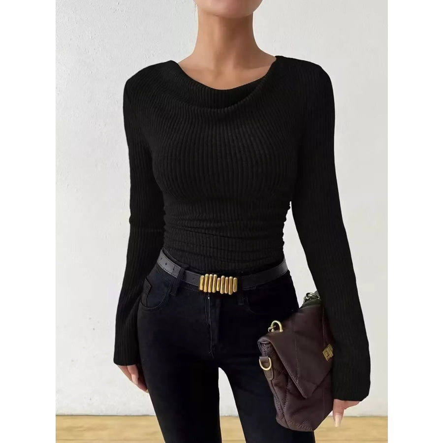 Cowl Neck Ribbed Knit Top Apparel and Accessories