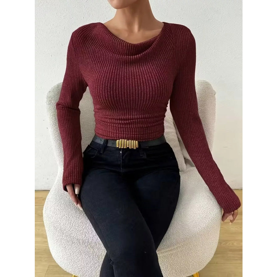 Cowl Neck Ribbed Knit Top Apparel and Accessories