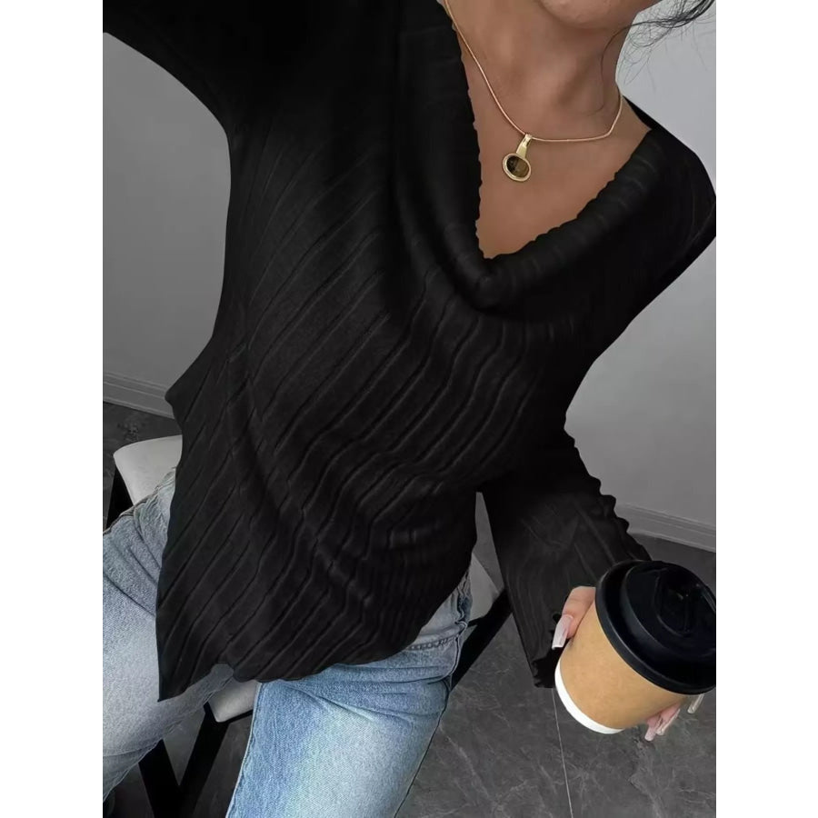 Cowl Neck Ribbed Knit Top Apparel and Accessories