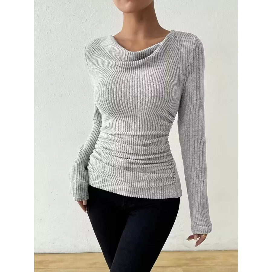 Cowl Neck Ribbed Knit Top Apparel and Accessories
