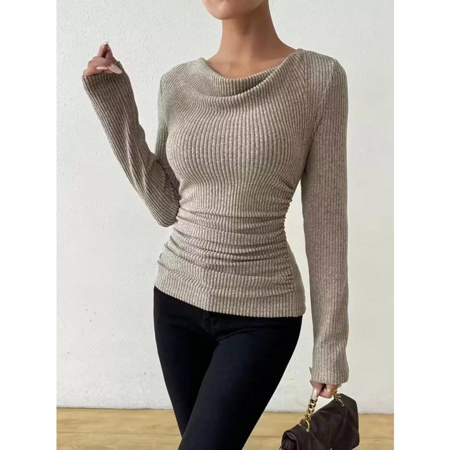Cowl Neck Ribbed Knit Top Apparel and Accessories