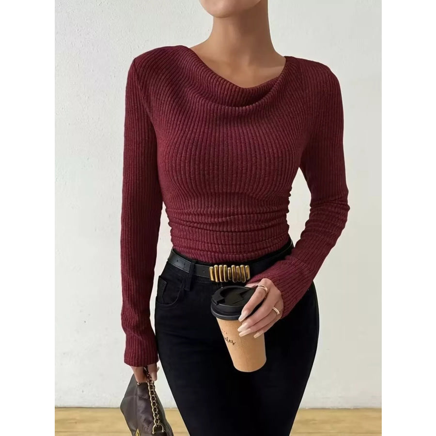 Cowl Neck Ribbed Knit Top Apparel and Accessories