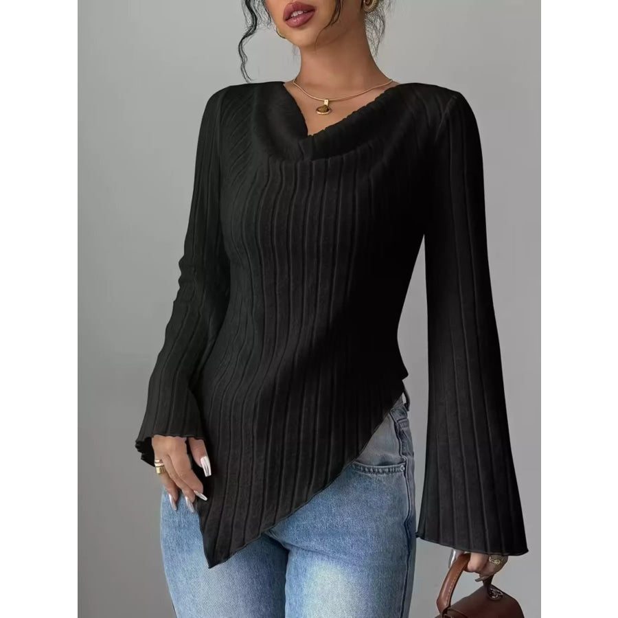Cowl Neck Ribbed Knit Top Apparel and Accessories