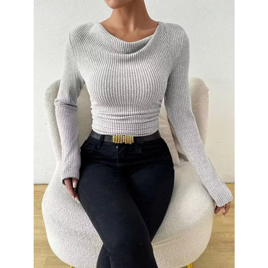 Cowl Neck Ribbed Knit Top Apparel and Accessories