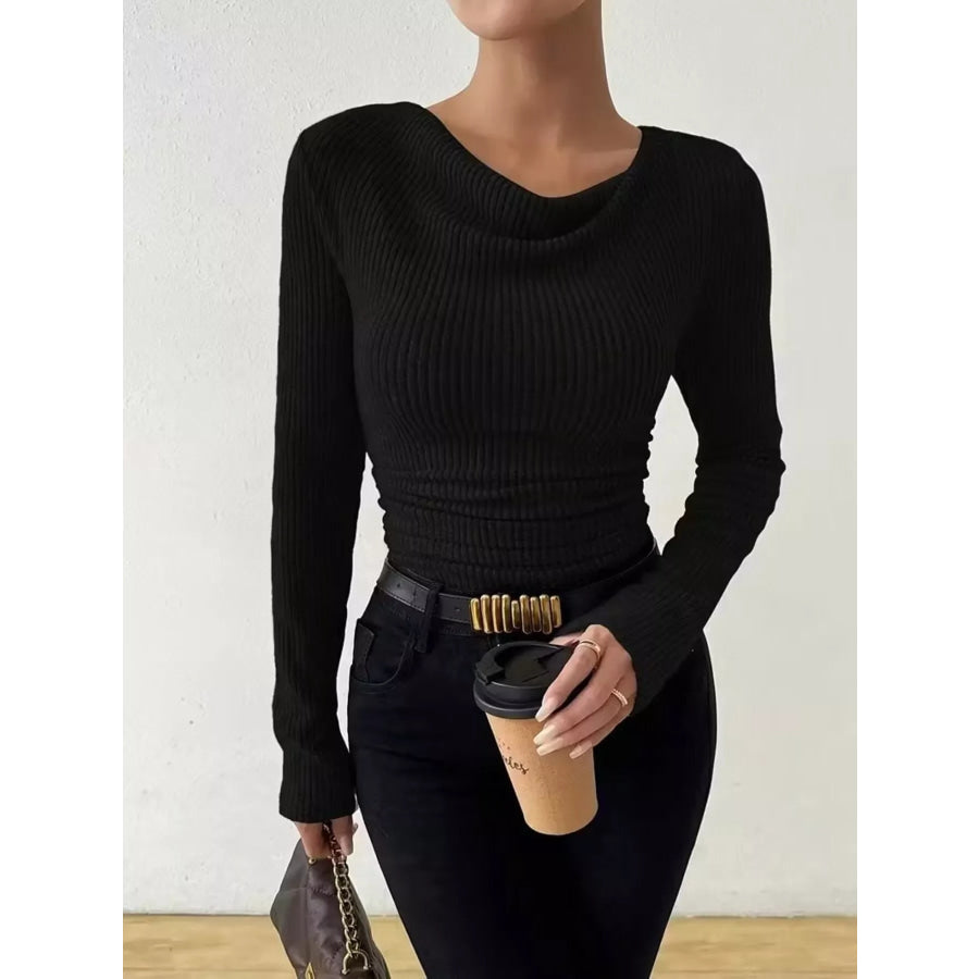 Cowl Neck Ribbed Knit Top Apparel and Accessories