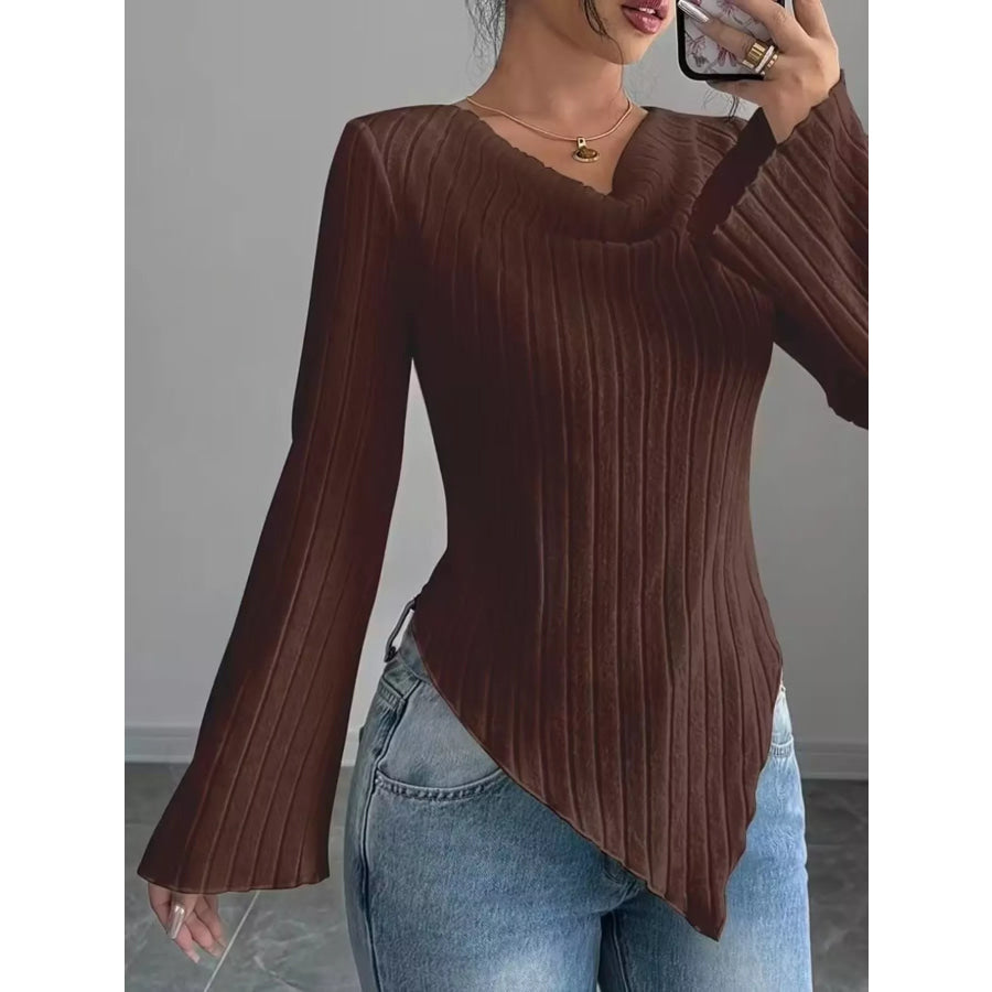 Cowl Neck Ribbed Knit Top Apparel and Accessories