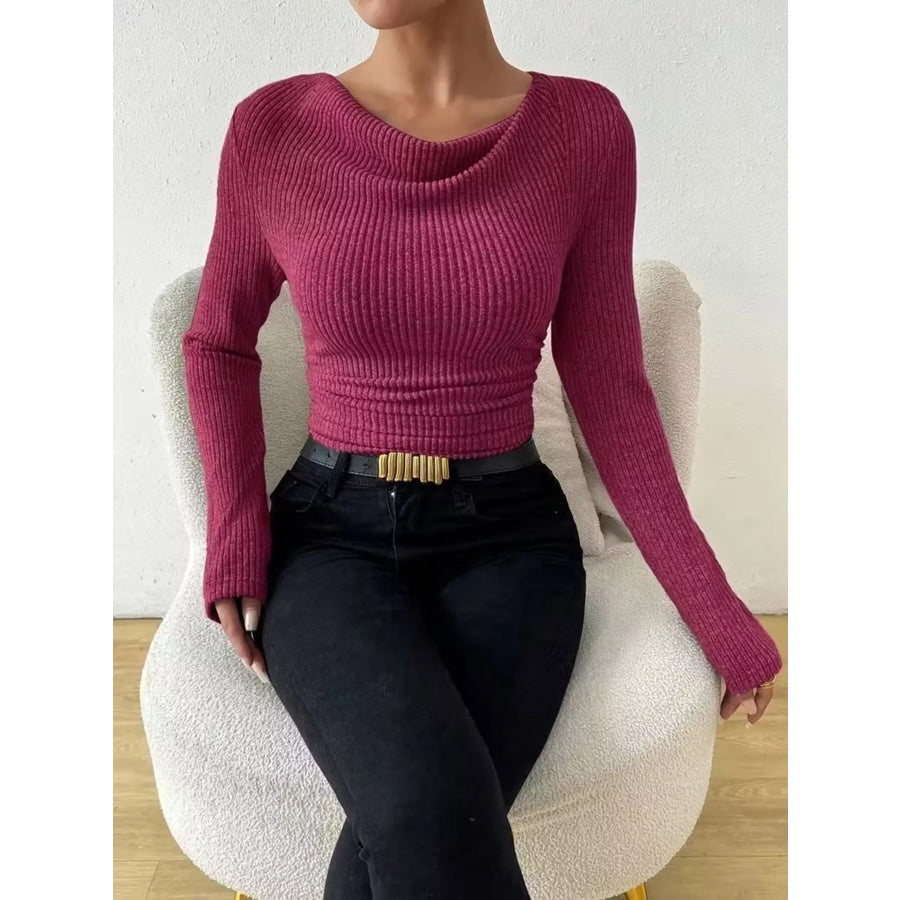 Cowl Neck Ribbed Knit Top Apparel and Accessories