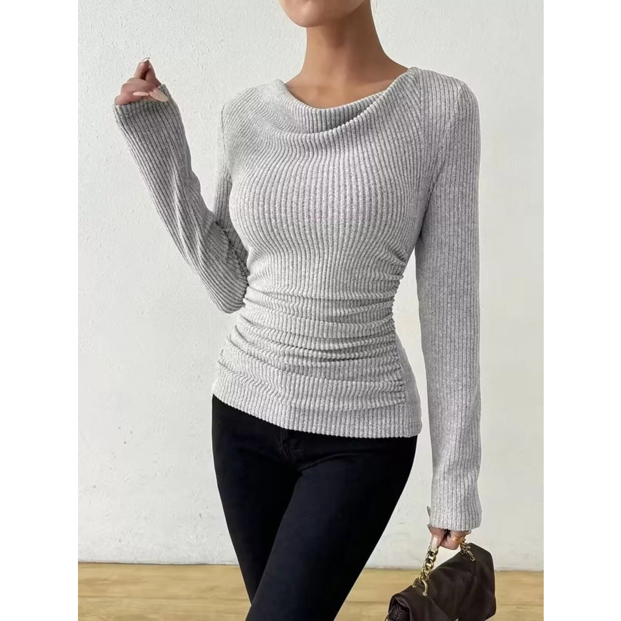 Cowl Neck Ribbed Knit Top Apparel and Accessories