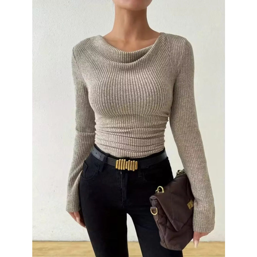 Cowl Neck Ribbed Knit Top Apparel and Accessories