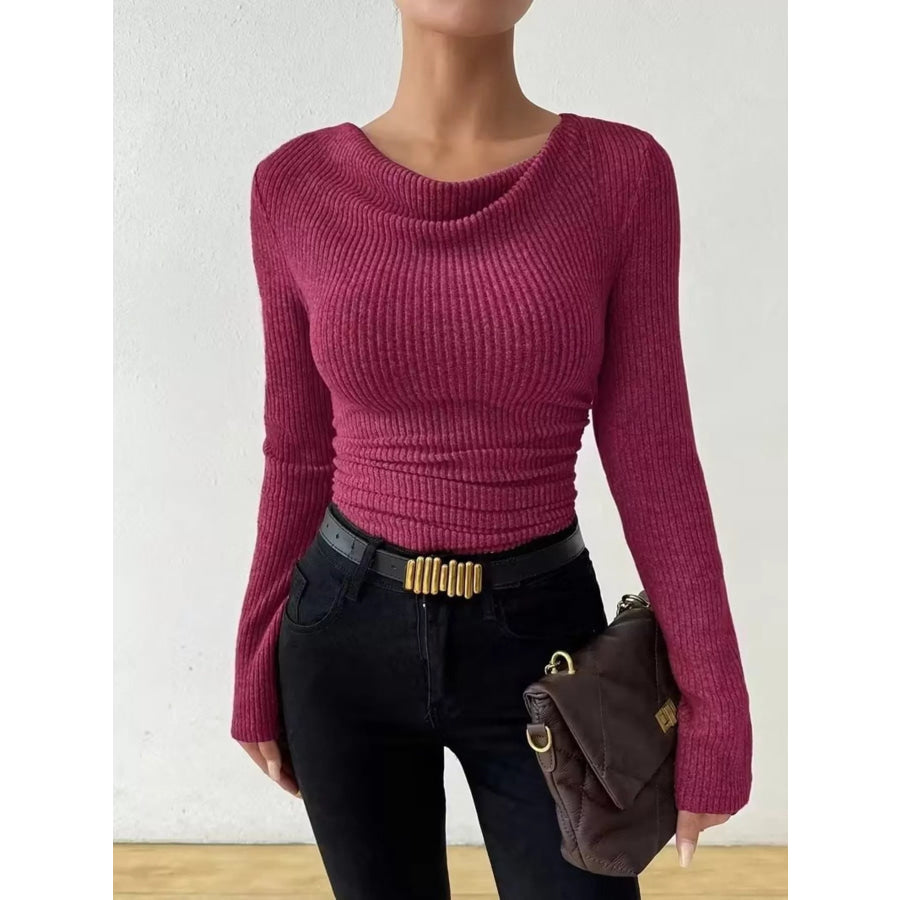 Cowl Neck Ribbed Knit Top Apparel and Accessories