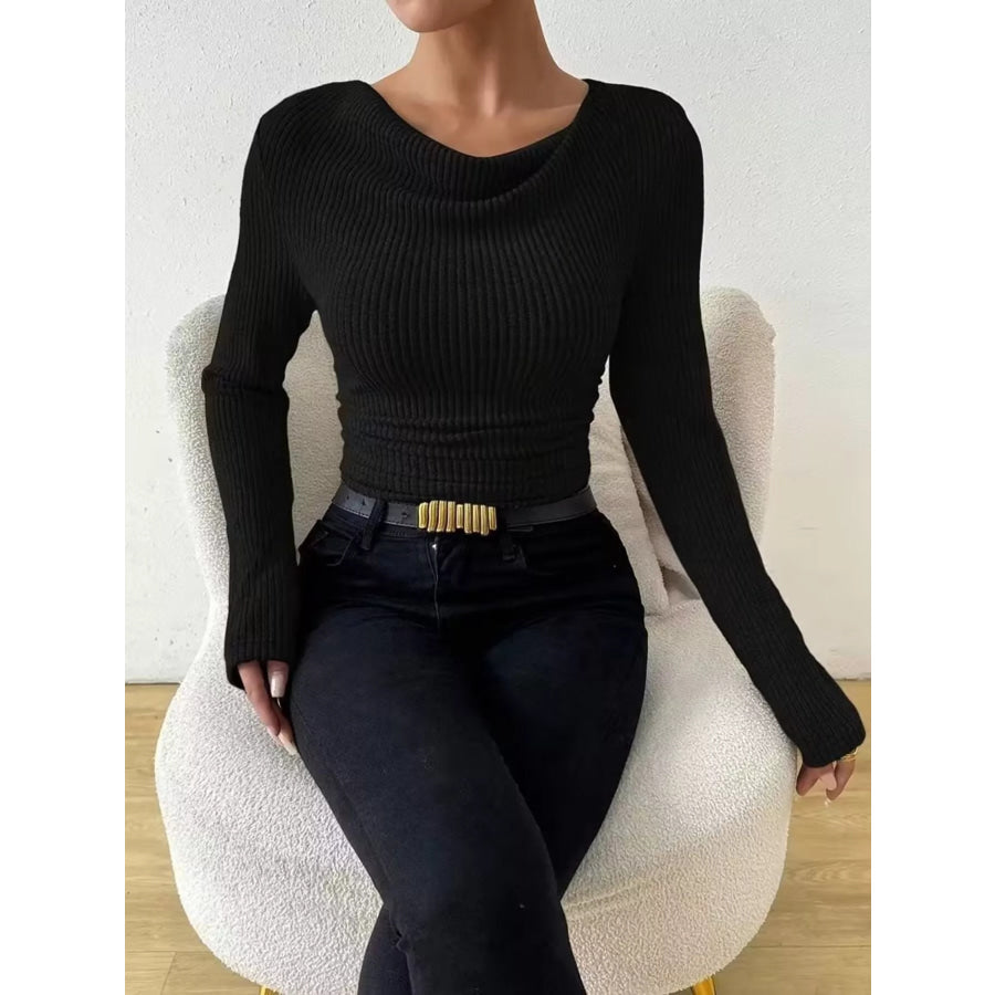 Cowl Neck Ribbed Knit Top Apparel and Accessories