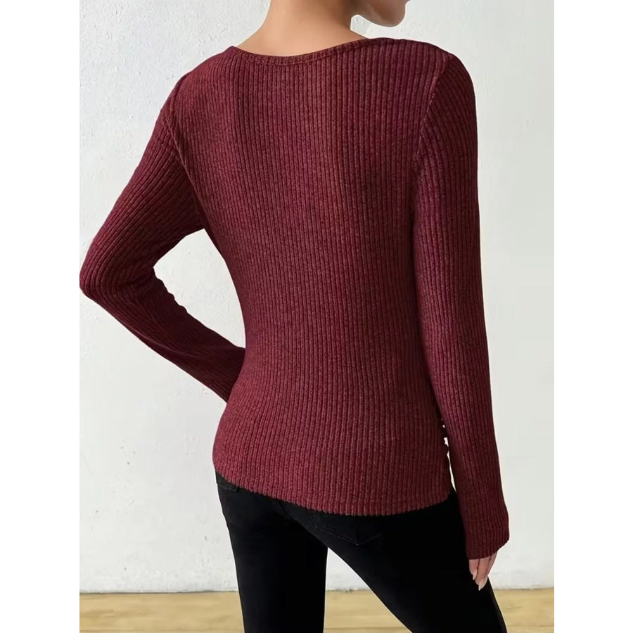 Cowl Neck Ribbed Knit Top Apparel and Accessories