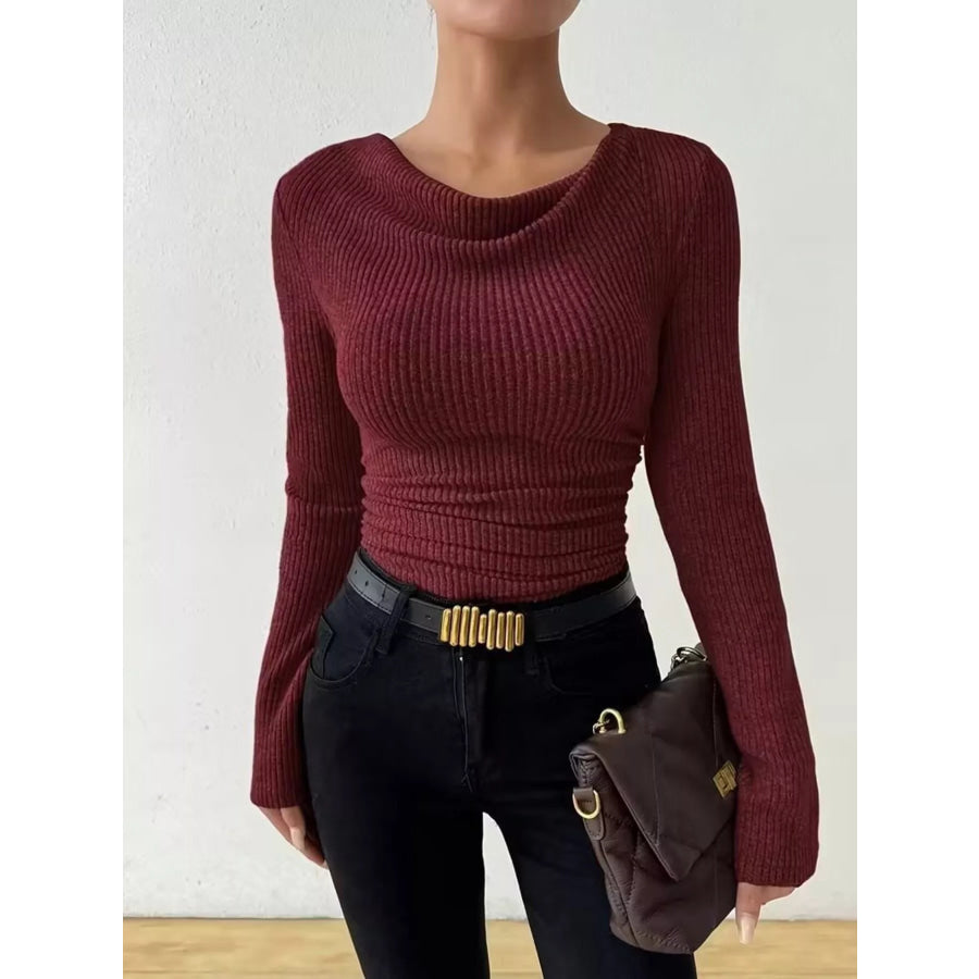 Cowl Neck Ribbed Knit Top Apparel and Accessories