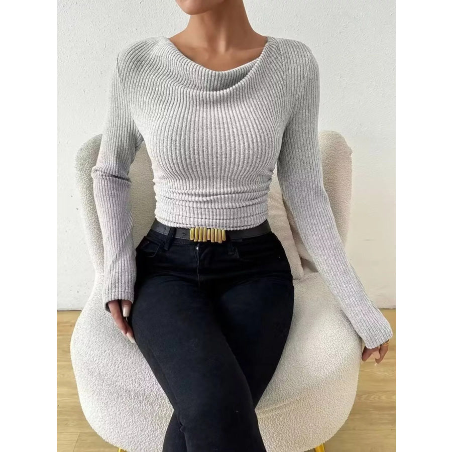 Cowl Neck Ribbed Knit Top Apparel and Accessories