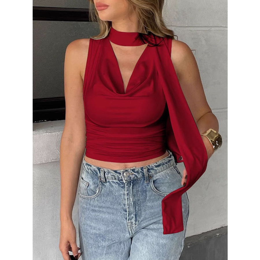 Cowl Neck Ruched Cami Red / S Apparel and Accessories