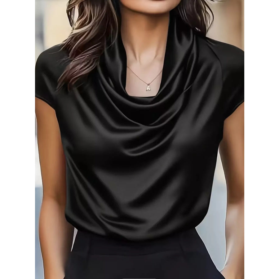 Cowl Neck Satin Blouse Black / S Apparel and Accessories