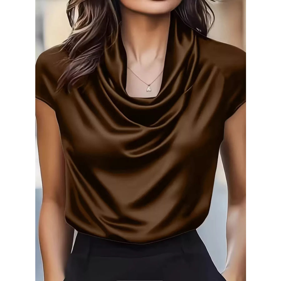 Cowl Neck Satin Blouse Brown / S Apparel and Accessories
