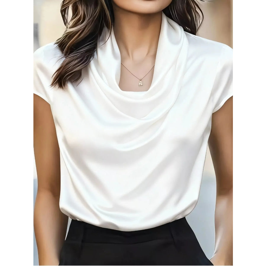 Cowl Neck Satin Blouse White / S Apparel and Accessories