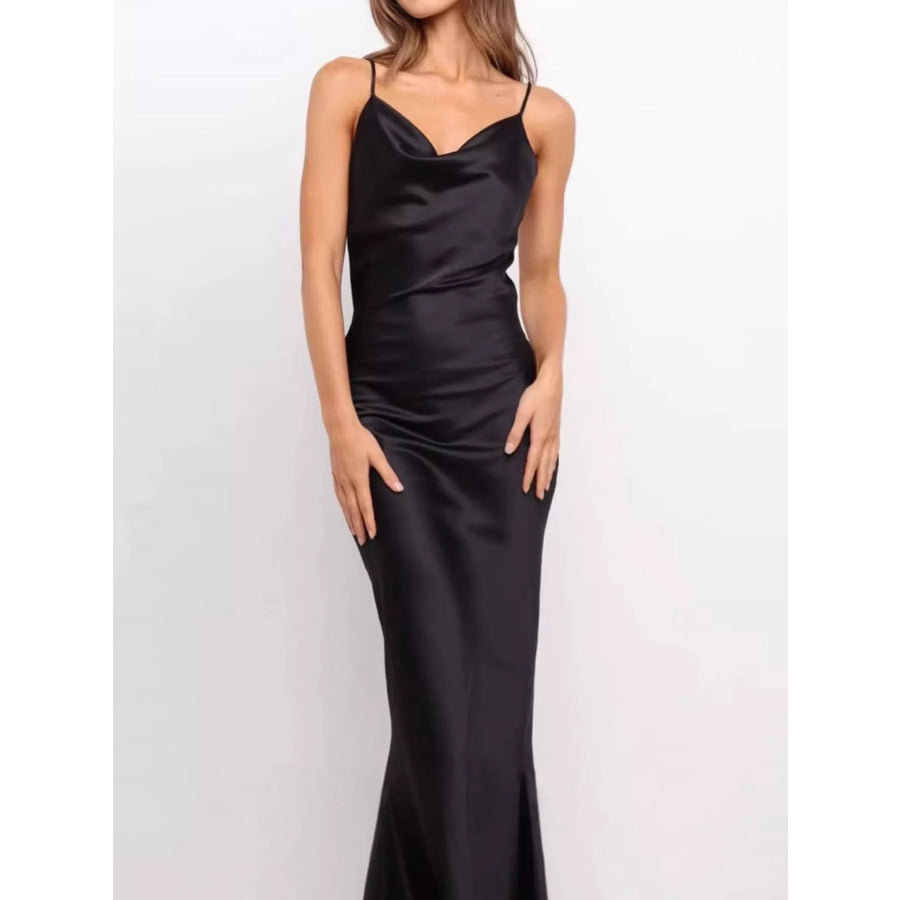 Cowl Neck Satin Maxi Dress Black / XS Apparel and Accessories