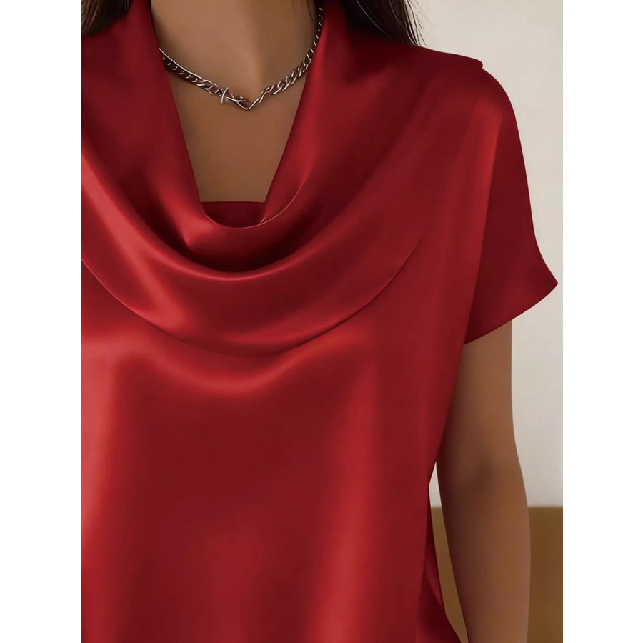 Cowl Neck Short Sleeve Blouse Apparel and Accessories
