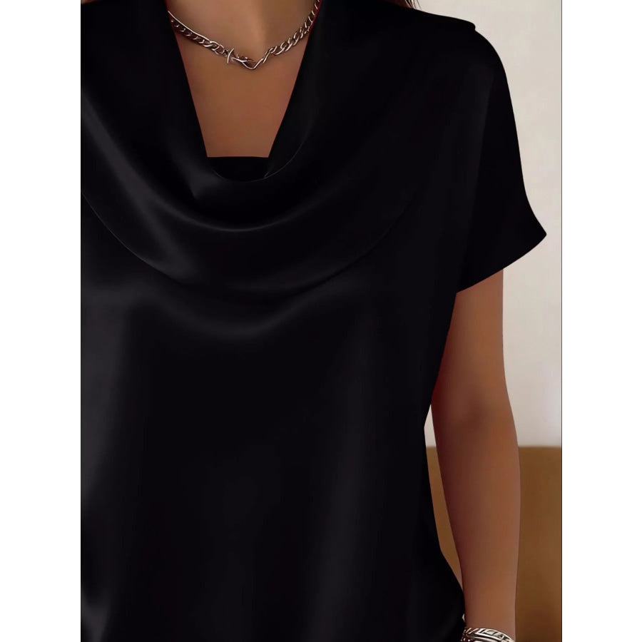 Cowl Neck Short Sleeve Blouse Apparel and Accessories