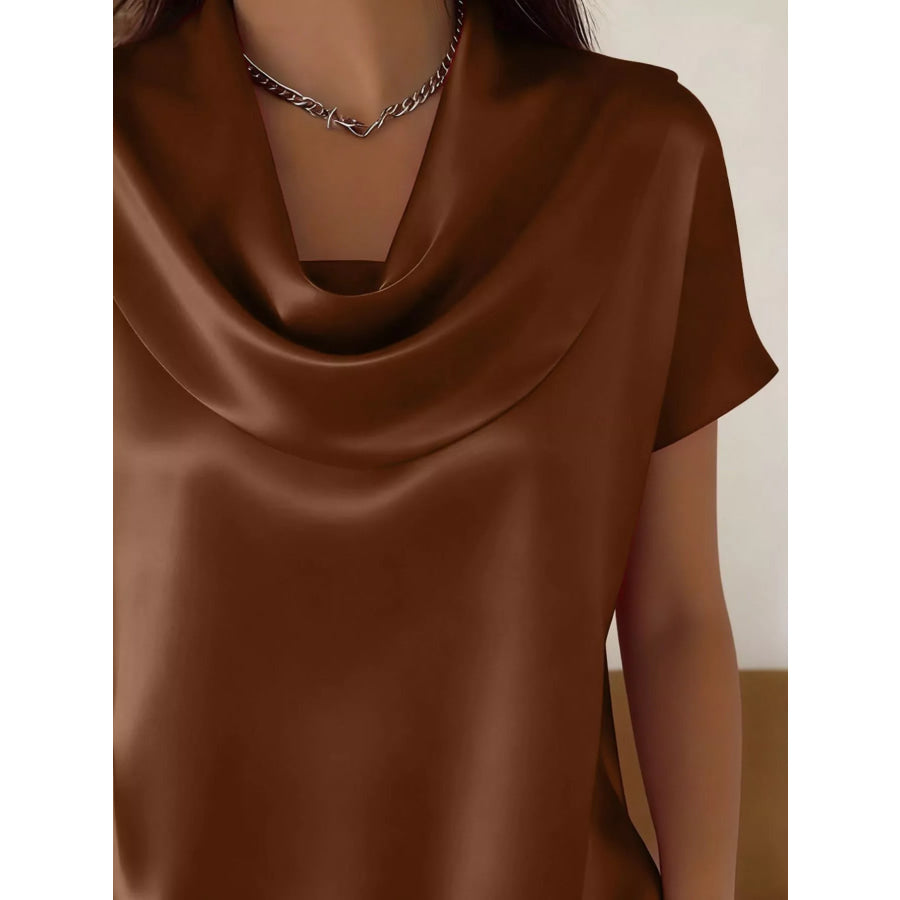 Cowl Neck Short Sleeve Blouse Apparel and Accessories