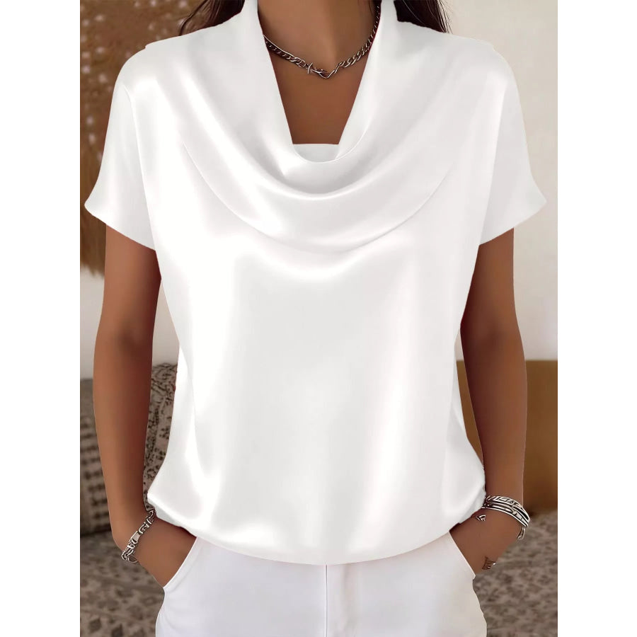 Cowl Neck Short Sleeve Blouse White / S Apparel and Accessories