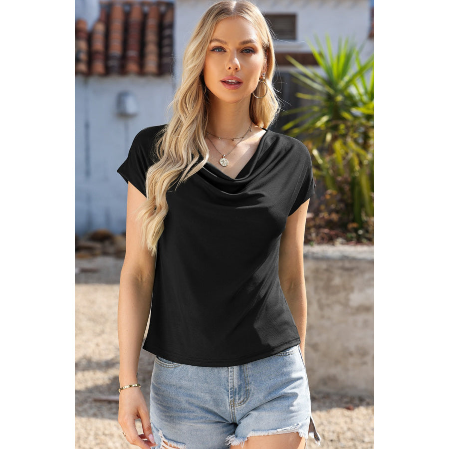 Cowl Neck Short Sleeve T - Shirt Apparel and Accessories