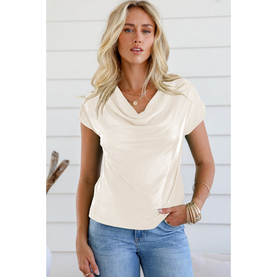 Cowl Neck Short Sleeve T - Shirt Ivory / S Apparel and Accessories