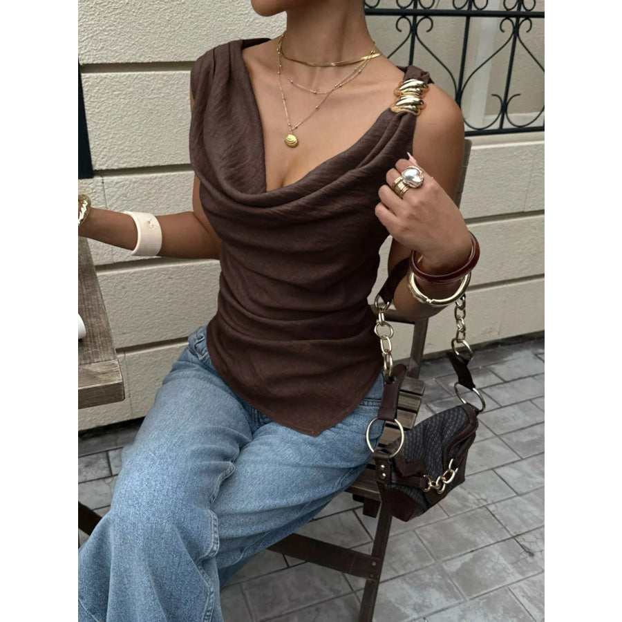 Cowl Neck Sleeveless Tank Brown / S Apparel and Accessories