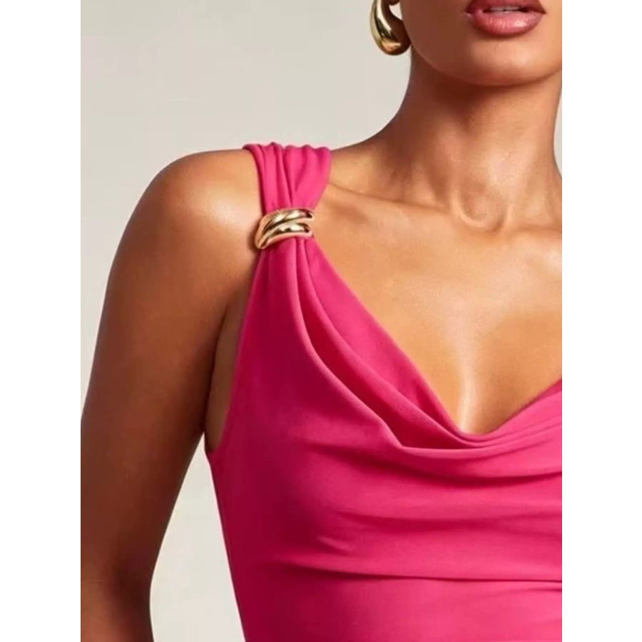 Cowl Neck Tank with Metal Ring Accents Apparel and Accessories