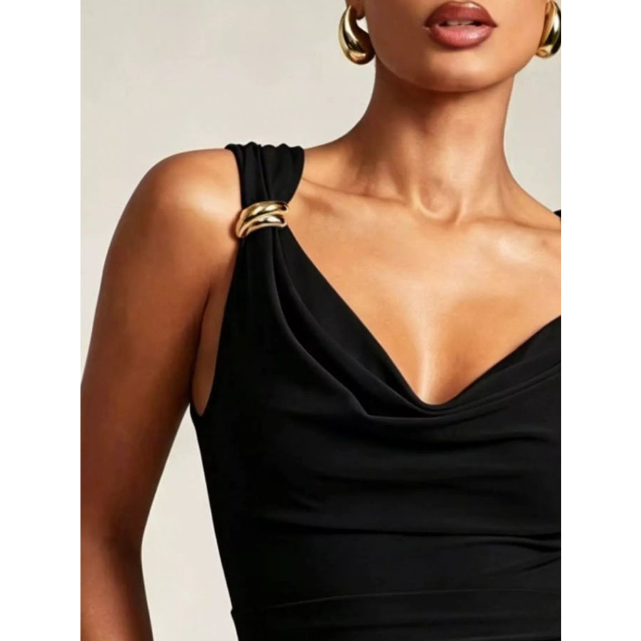 Cowl Neck Tank with Metal Ring Accents Apparel and Accessories